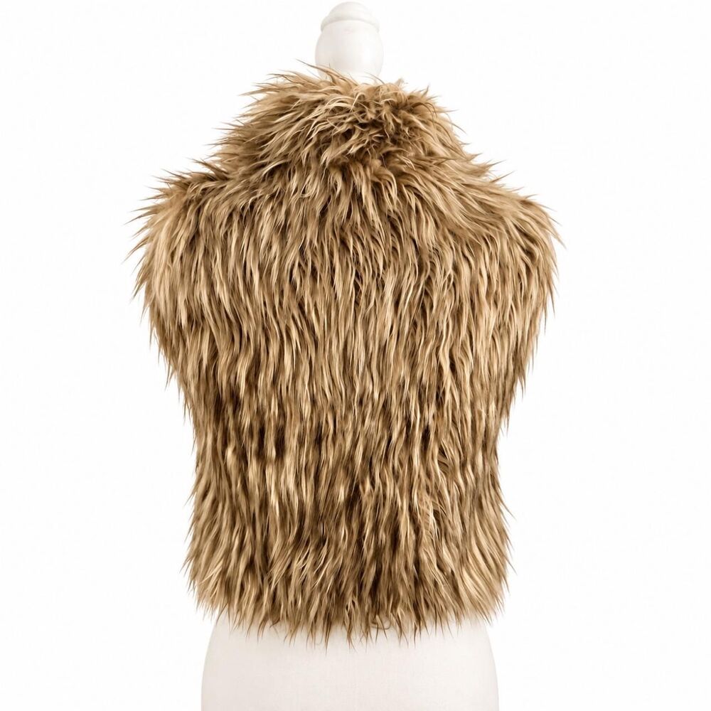 2000 Y2K bebe Women's Brown and Blond Shaggy Faux Fur Vest XS - Picture 4 of 8